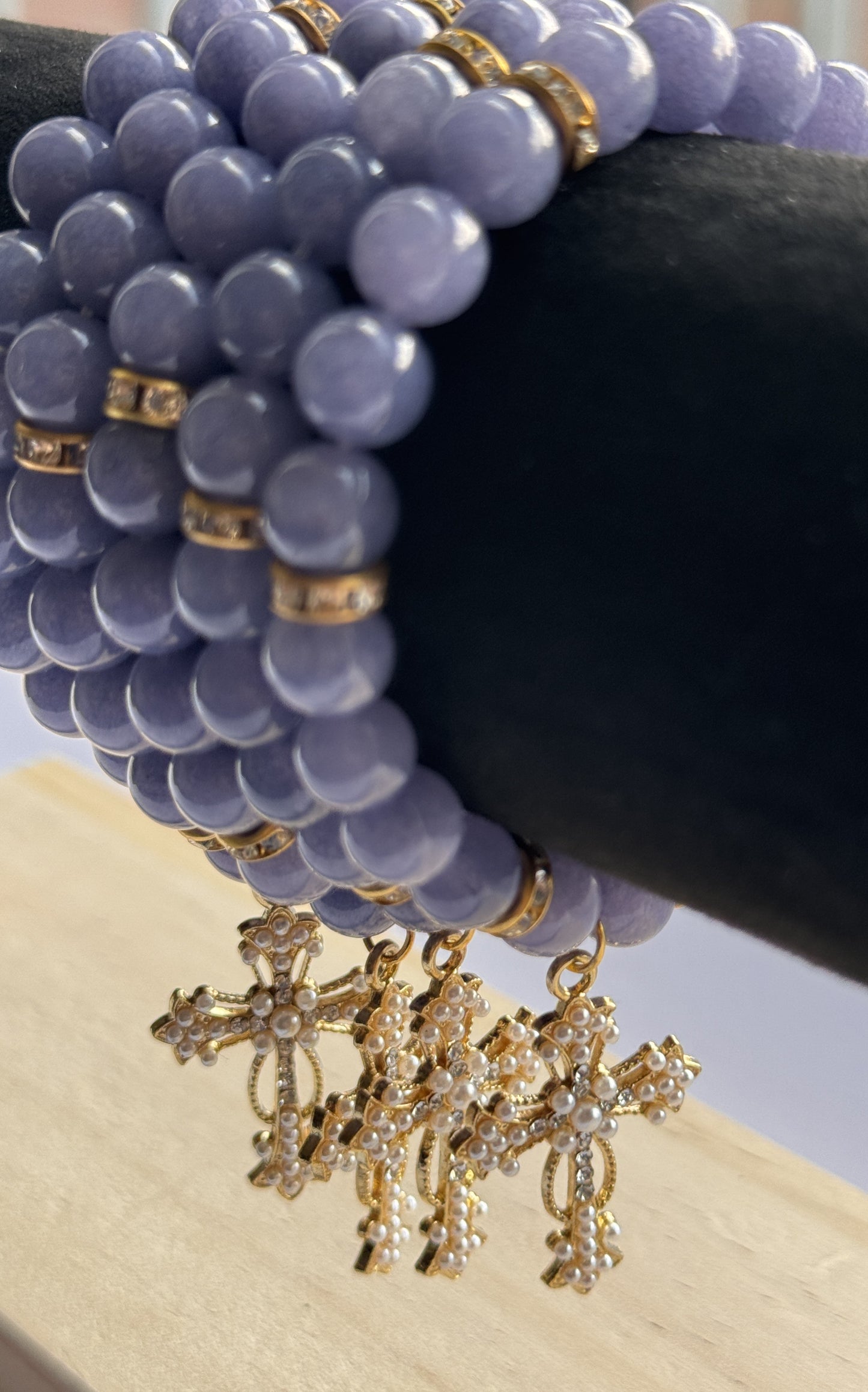 Lavender Jade Pearl Cross Bracelet