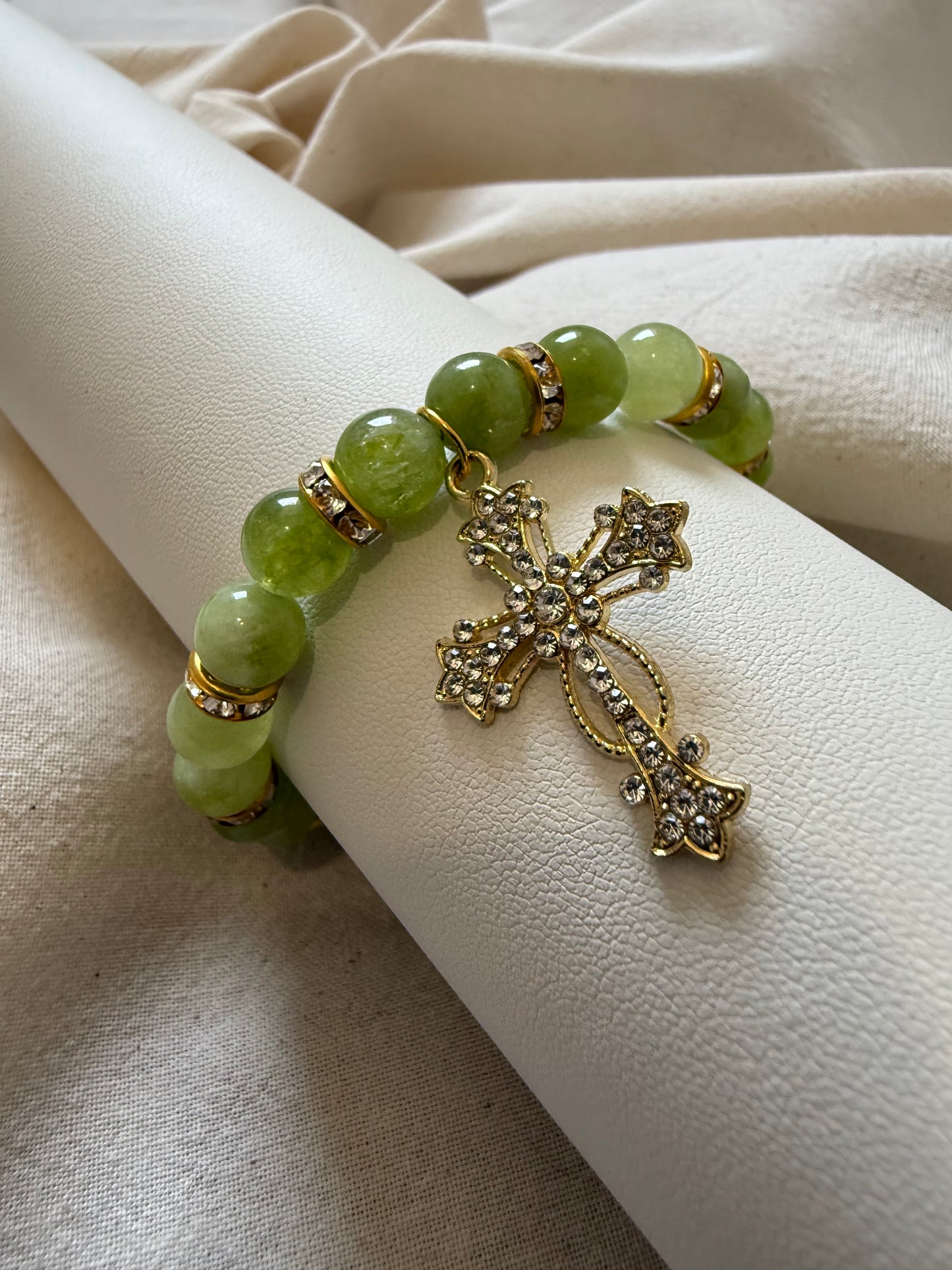 Diamante Cross Green Aquamarine Bracelet
