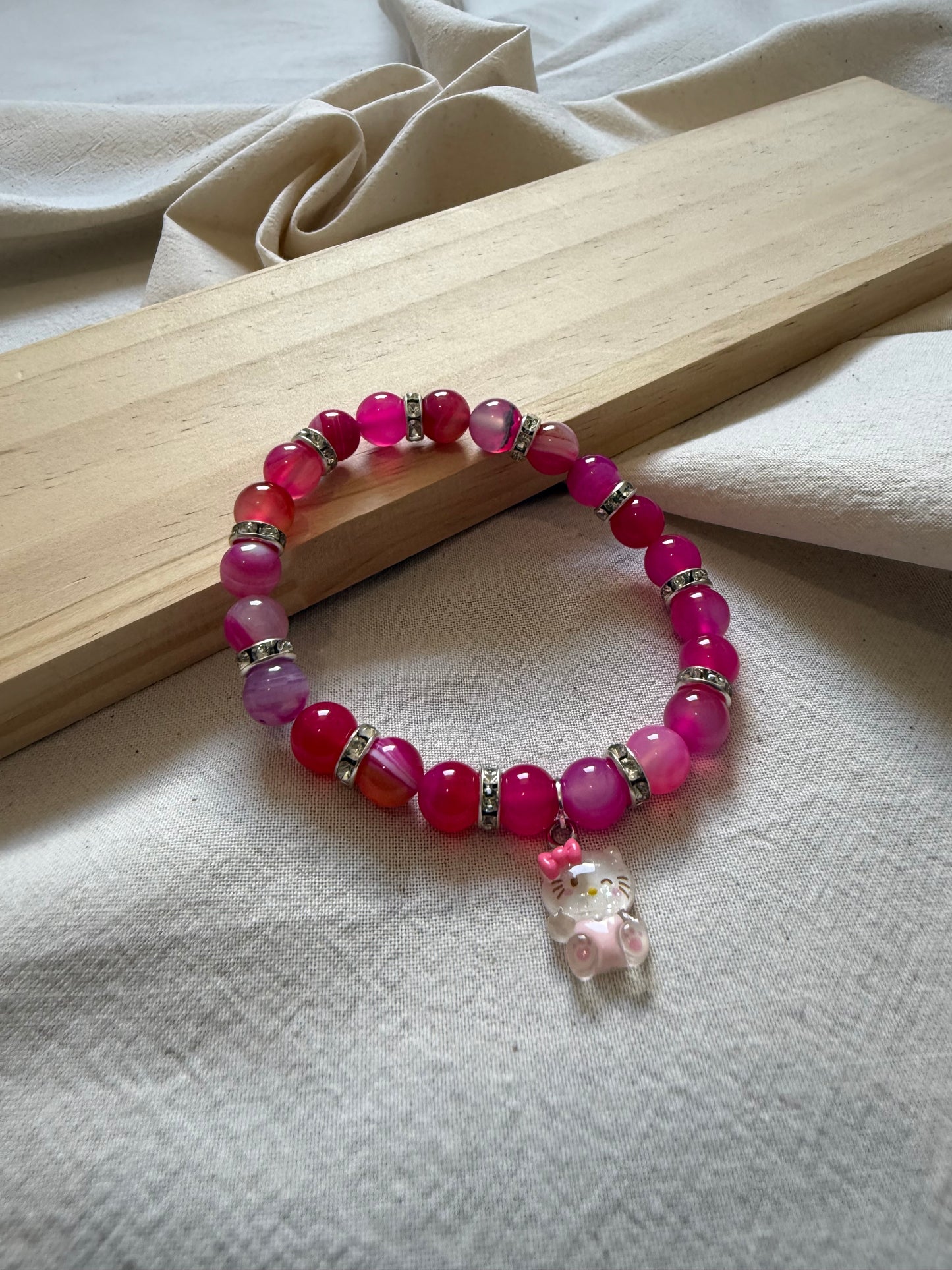 Hello Kitty Pink Agate Bracelet