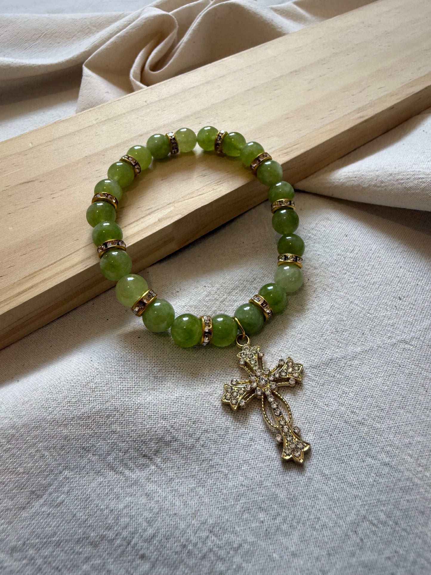 Diamante Cross Green Aquamarine Bracelet