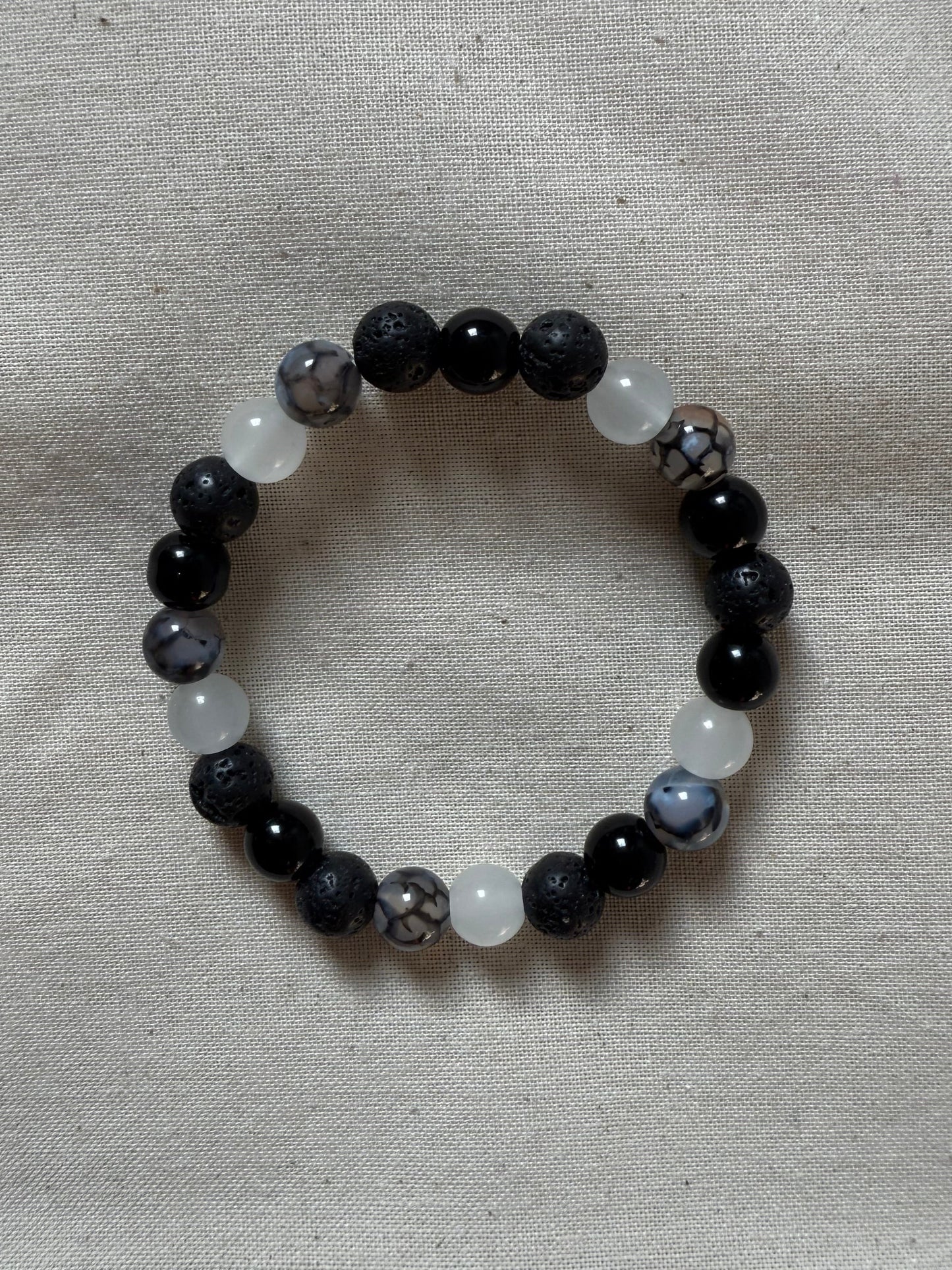 Dragon Vein Agate X Lava Stone X White Jade Bracelet