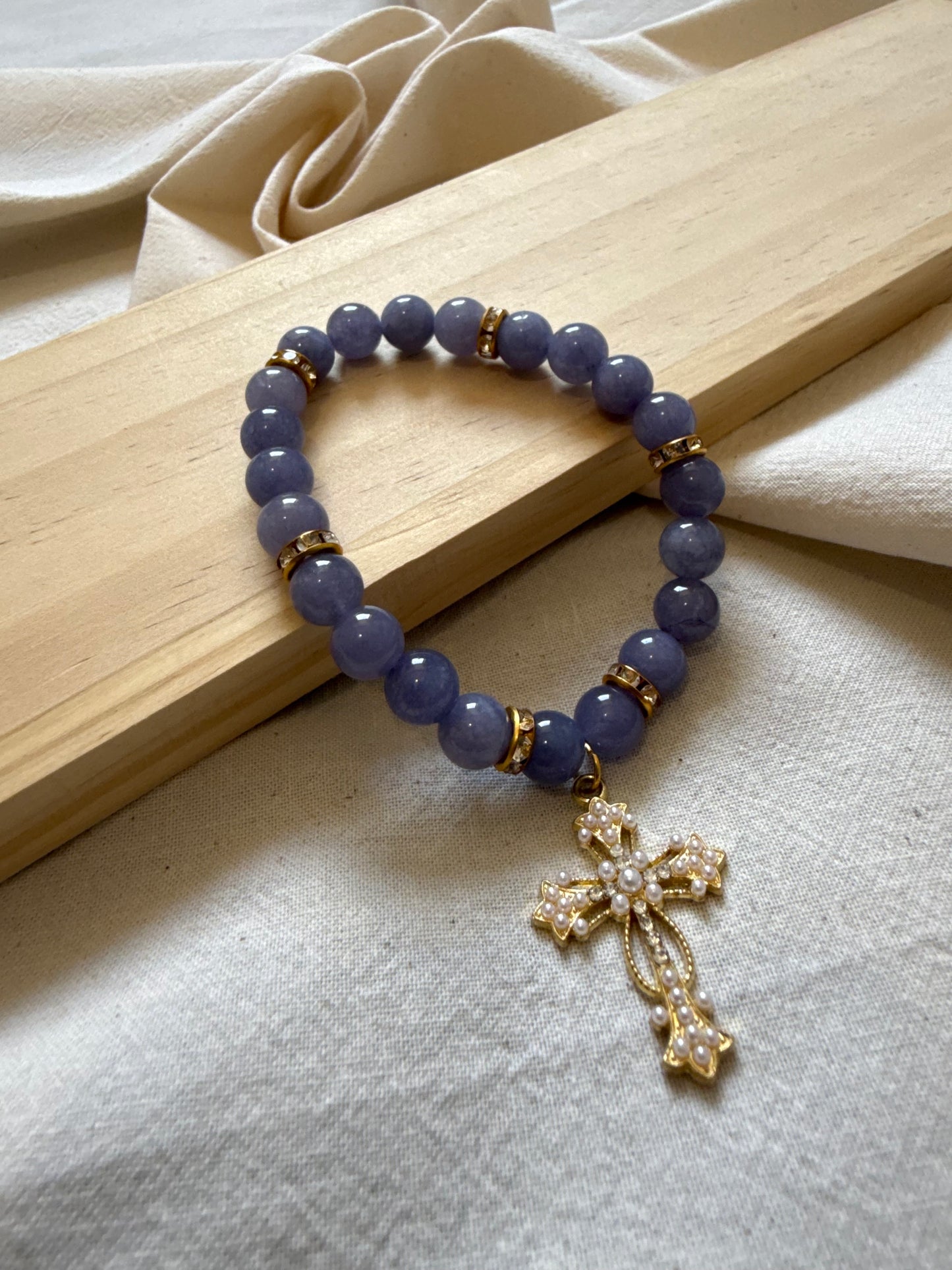 Lavender Jade Pearl Cross Bracelet