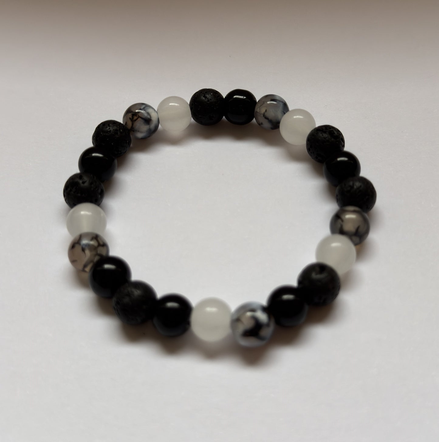 Dragon Vein Agate X Lava Stone X White Jade Men's Bracelet