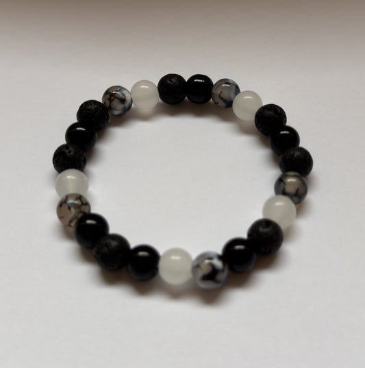 Dragon Vein Agate X Lava Stone X White Jade Men's Bracelet