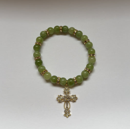 Diamante Cross Green Aquamarine Bracelet