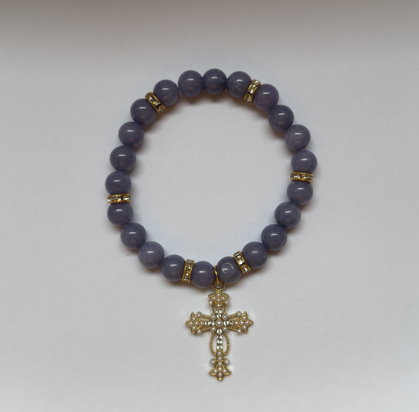 Lavender Jade Pearl Cross Bracelet