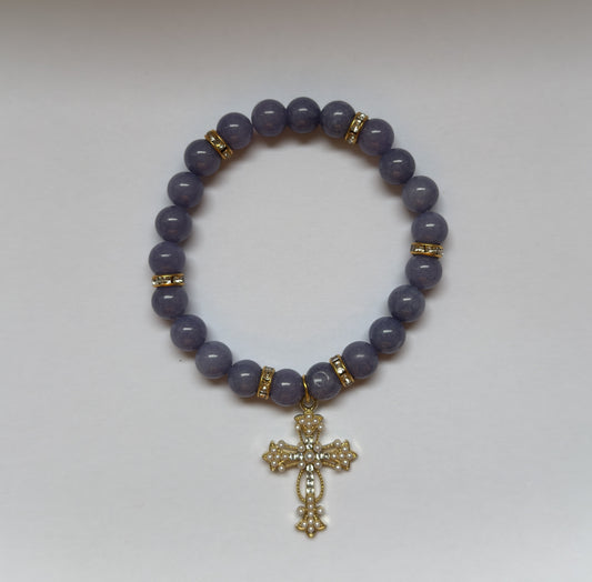 Lavender Jade Pearl Cross Bracelet