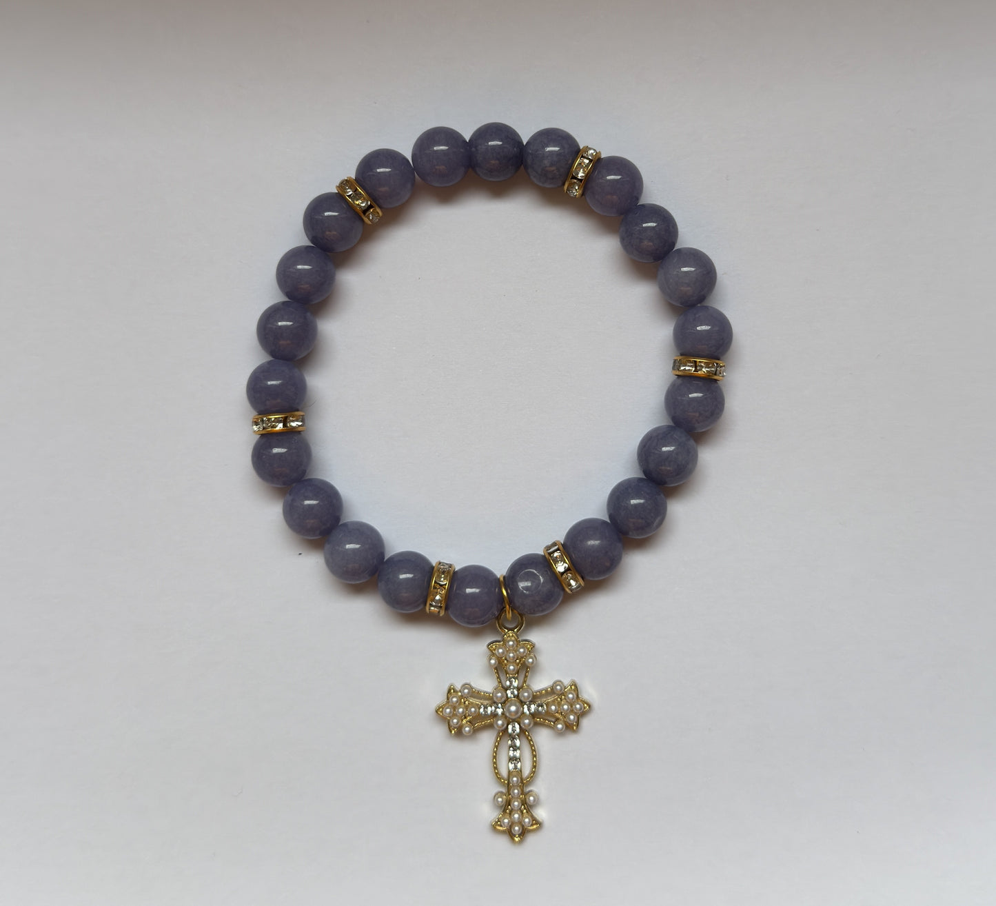 Lavender Jade Pearl Cross Bracelet