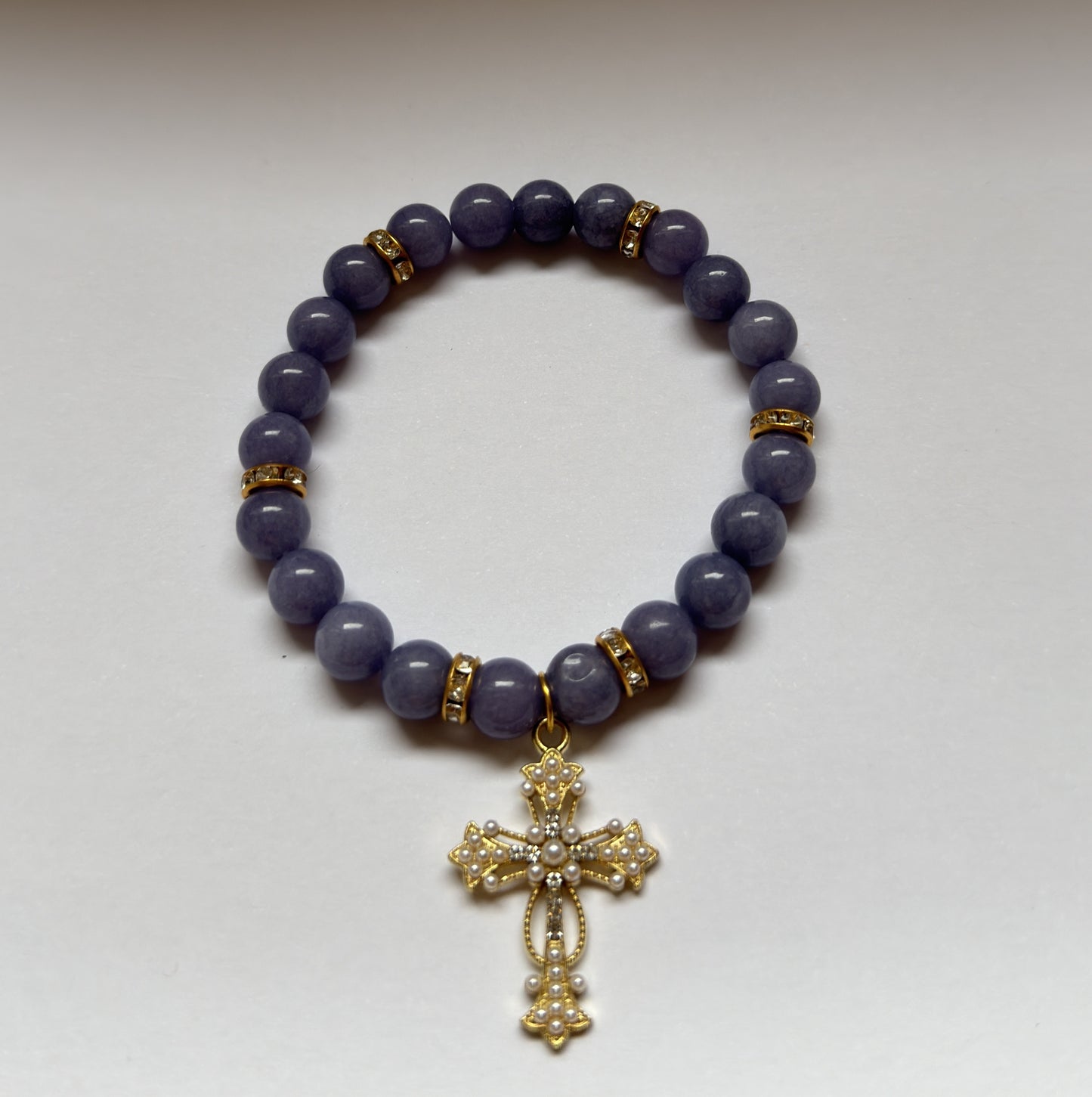 Lavender Jade Pearl Cross Bracelet