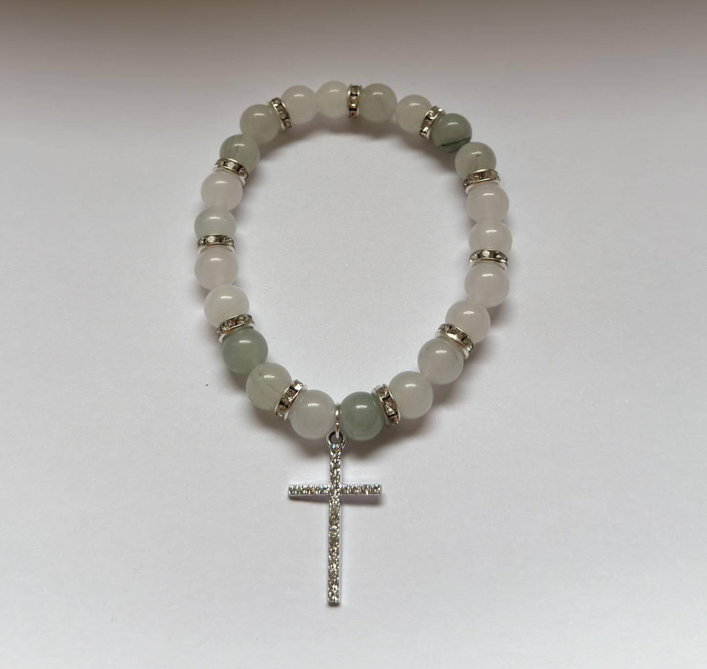 Silver Cross White Mountain Jade Bracelet