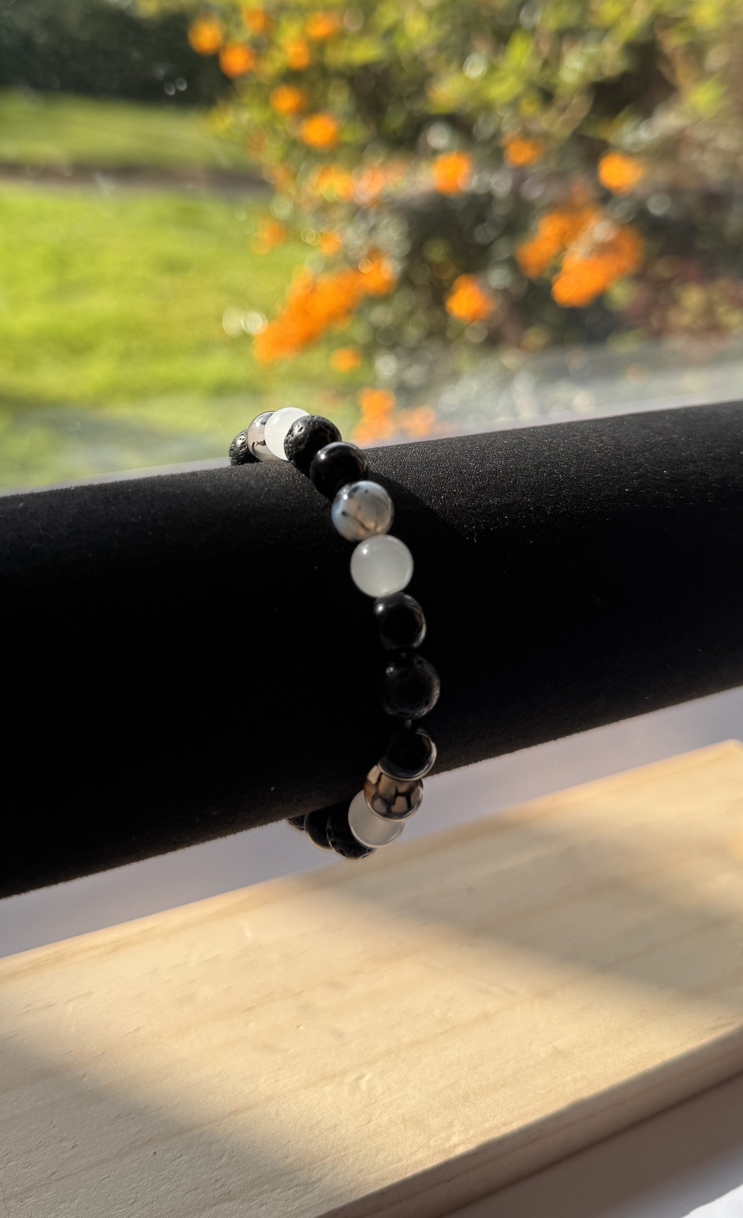 Dragon Vein Agate X Lava Stone X White Jade Men's Bracelet