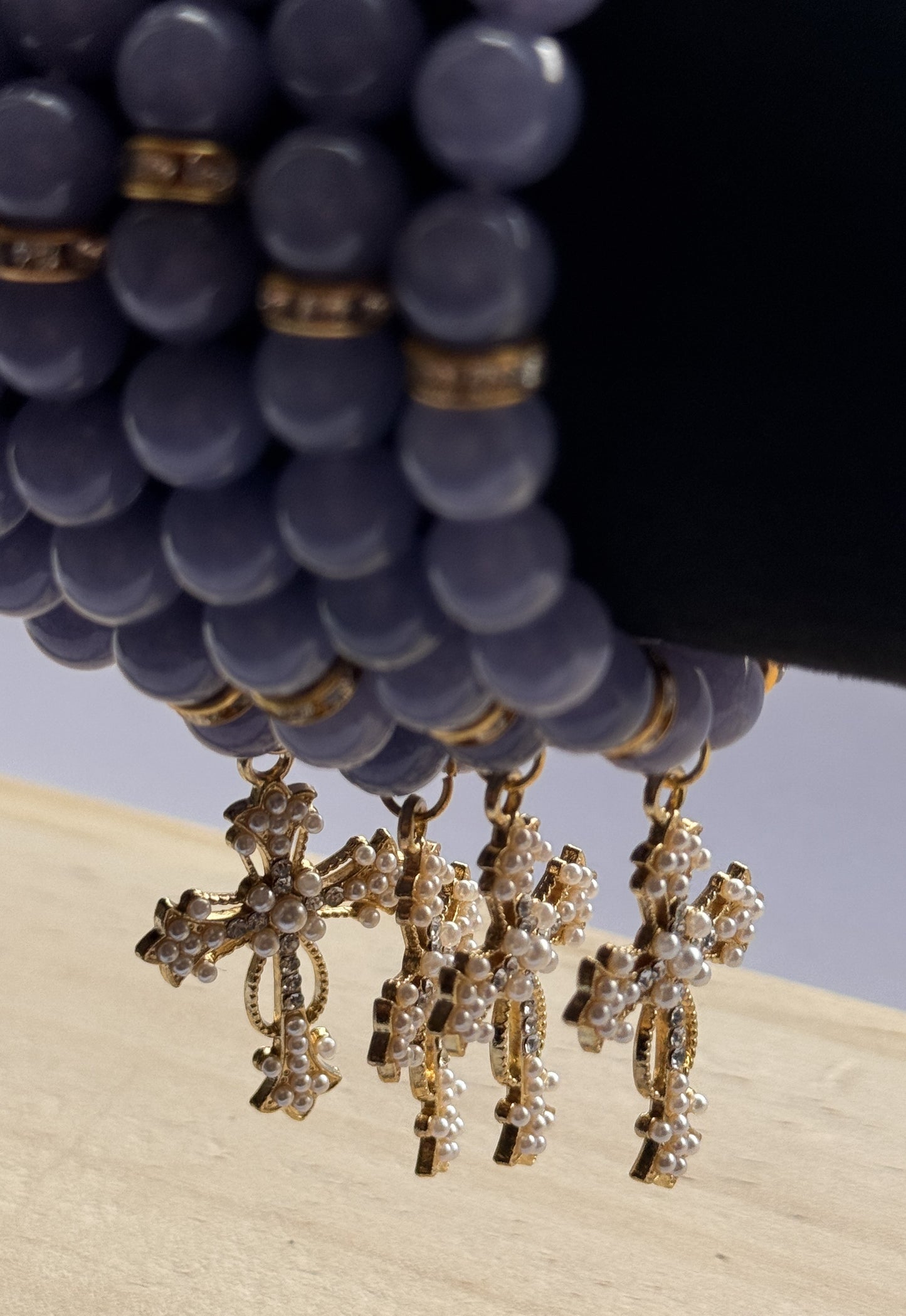 Lavender Jade Pearl Cross Bracelet