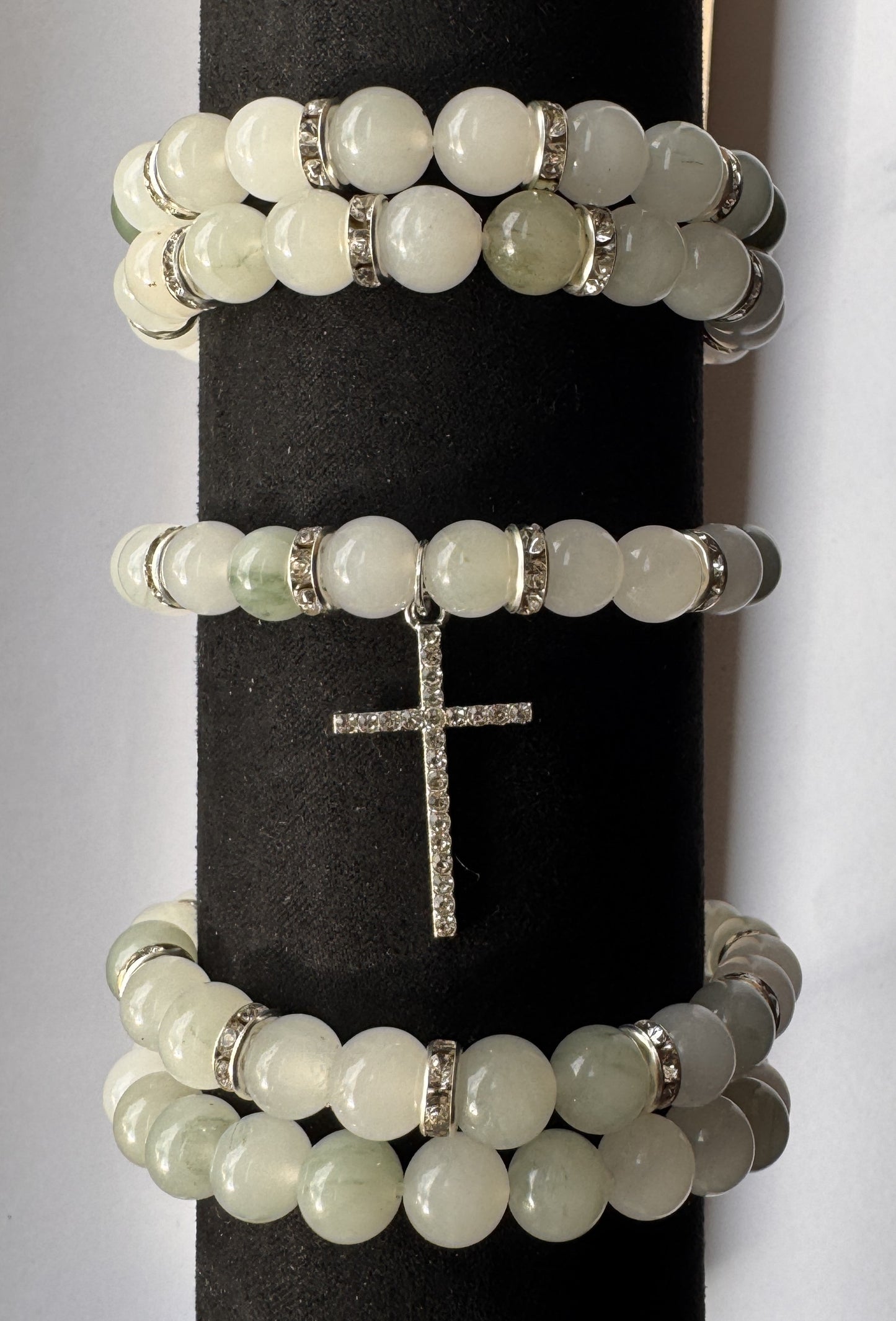 Silver Cross White Mountain Jade Bracelet