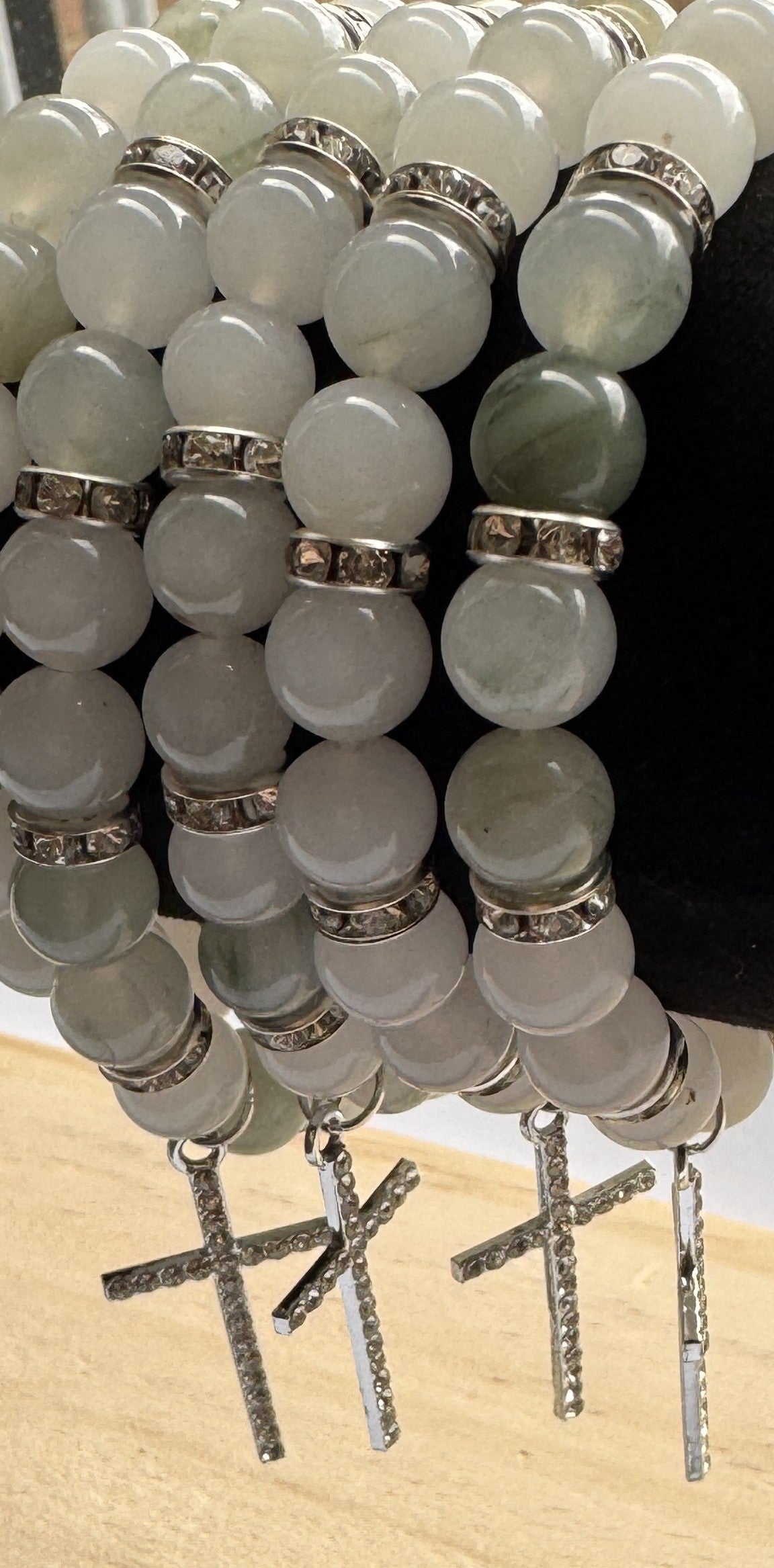 Silver Cross White Mountain Jade Bracelet
